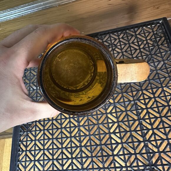 Vintage Siesta‎ Ware Brown Amber Glass Mug Japan’s Okinawa Theme Wooden Handles - Picture 4 of 7